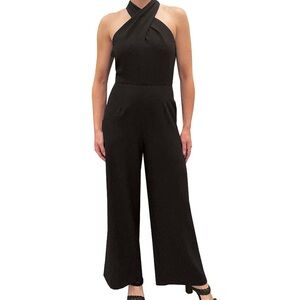 NWT Julia Jordan Black Criss Cross Halter Jumpsuit